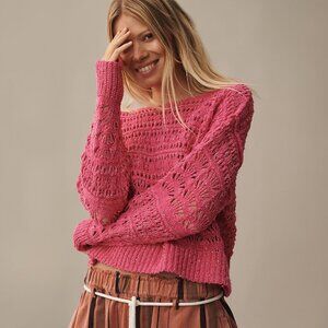 Anthropologie Pilcro The Palmer Open-Stitch Pullover Sweater Pink - NWT sz Small